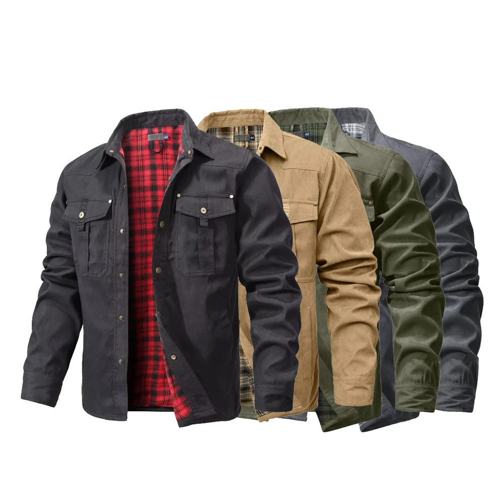 Flannel Shirt Lined - Jaquetas masculinas primavera flanela forrada camisa