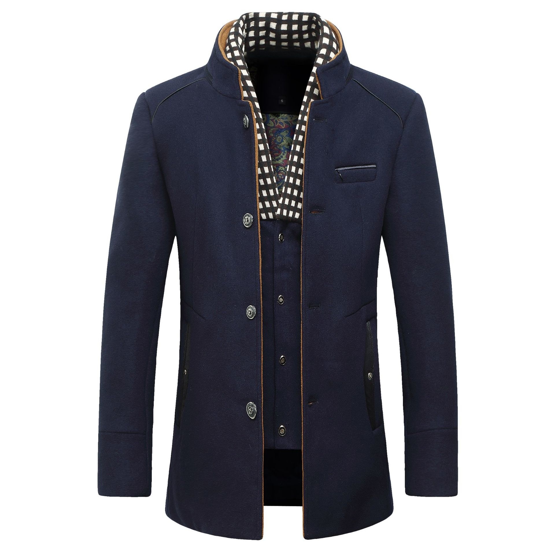 Wool Coat Peacoat - Moda masculina jaqueta de lã clássico