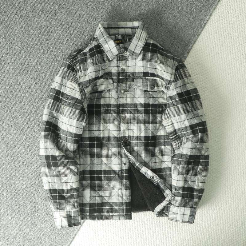Flannel Shirt Lined - Outono inverno masculino xadrez flanela lã