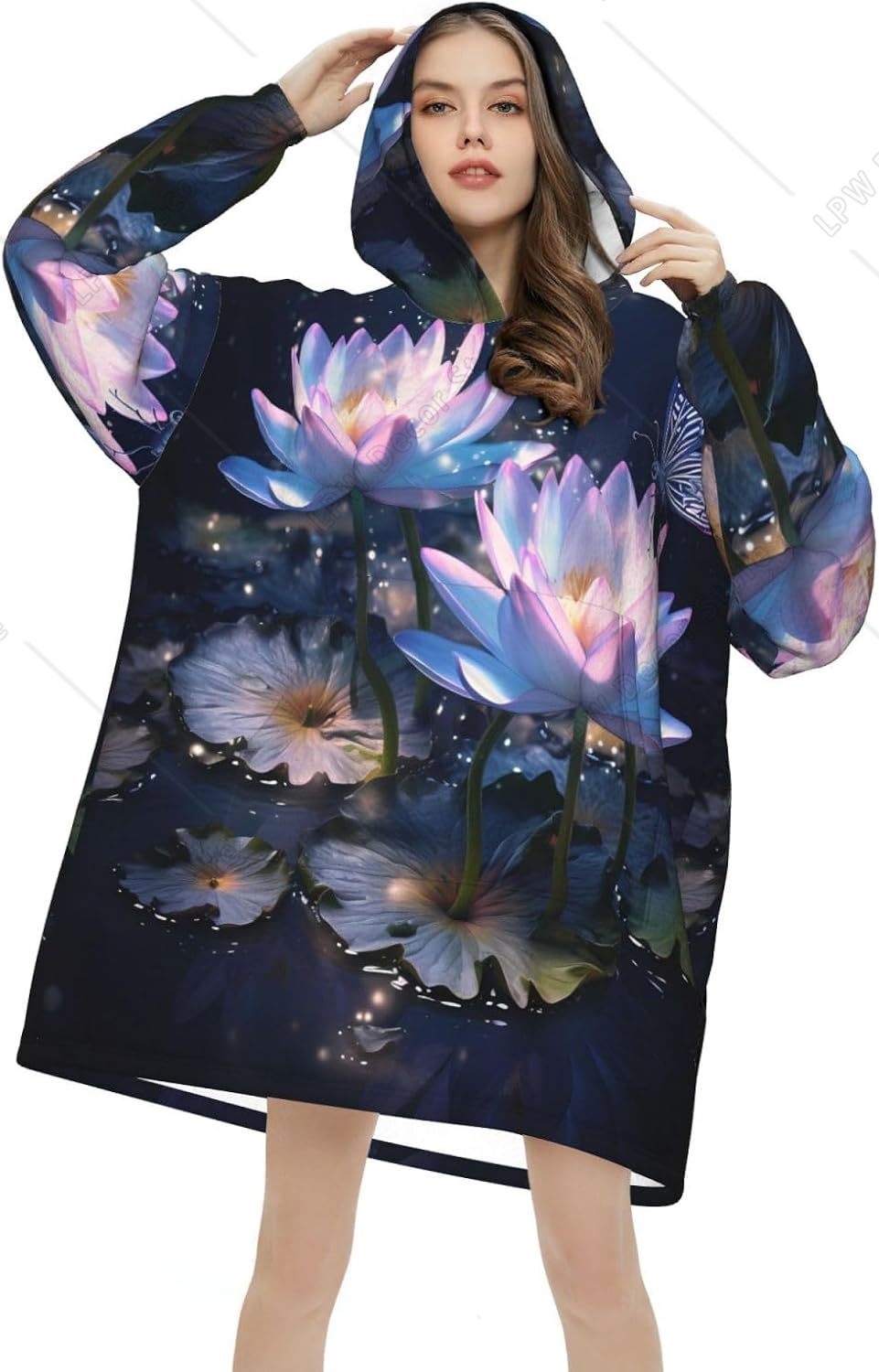 Sherpa Hoodie Fleece - Manta Vestível com Capuz Fantasy Waterlily,