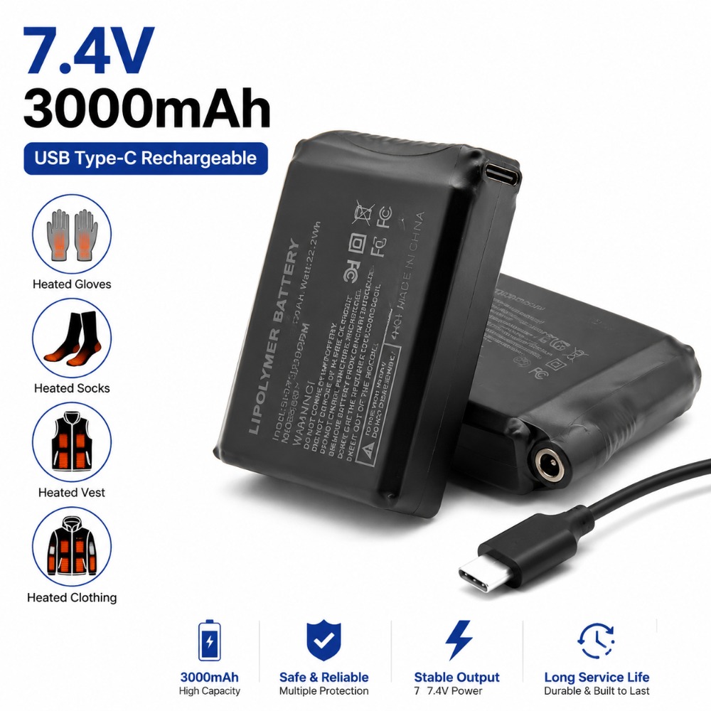 Heated Vest Battery - Bateria de Lítio 7.4V 3000mAh para