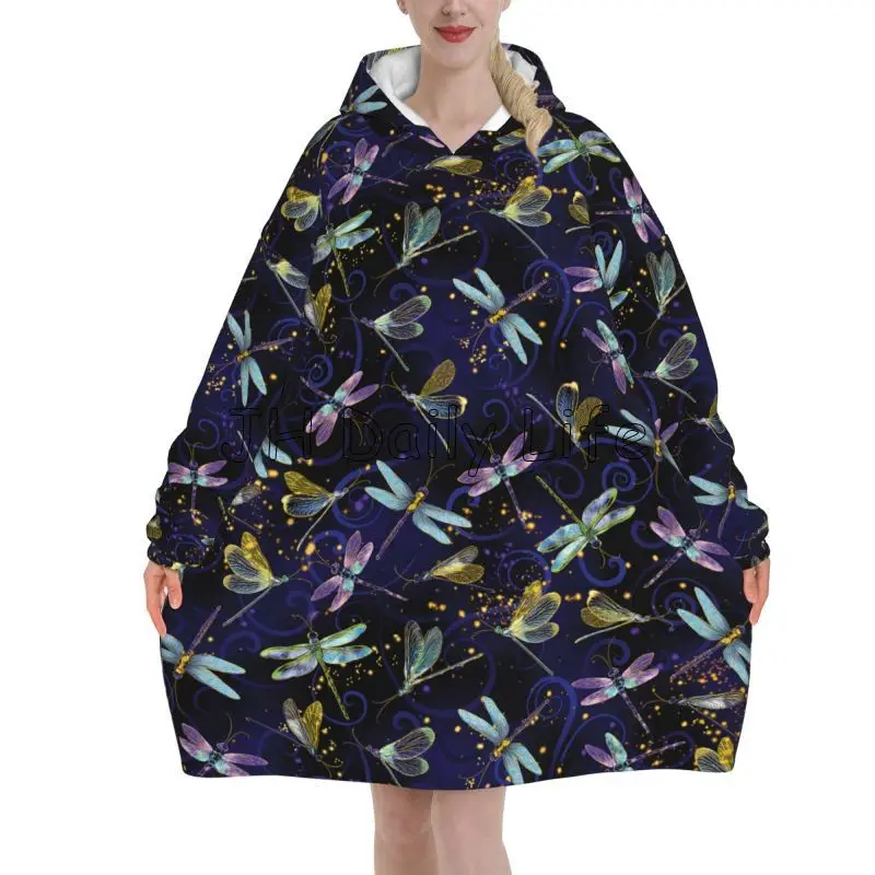 Sherpa Hoodie Fleece - Libélula galáxia wearable cobertor com capuz