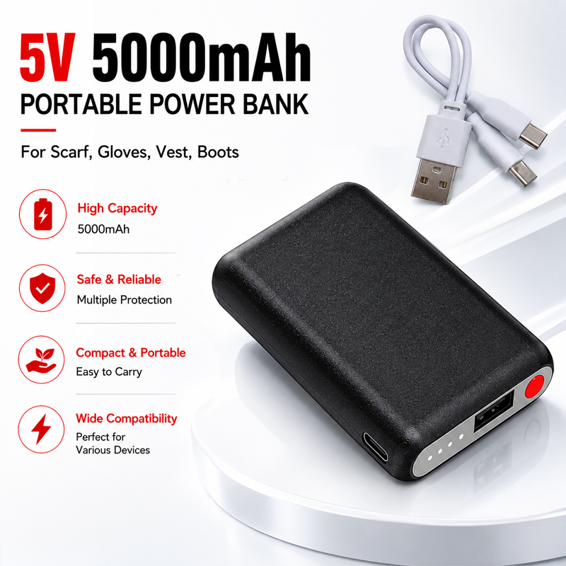 Heated Vest Battery - Bateria Recarregável 5V 5000mAh para Luvas