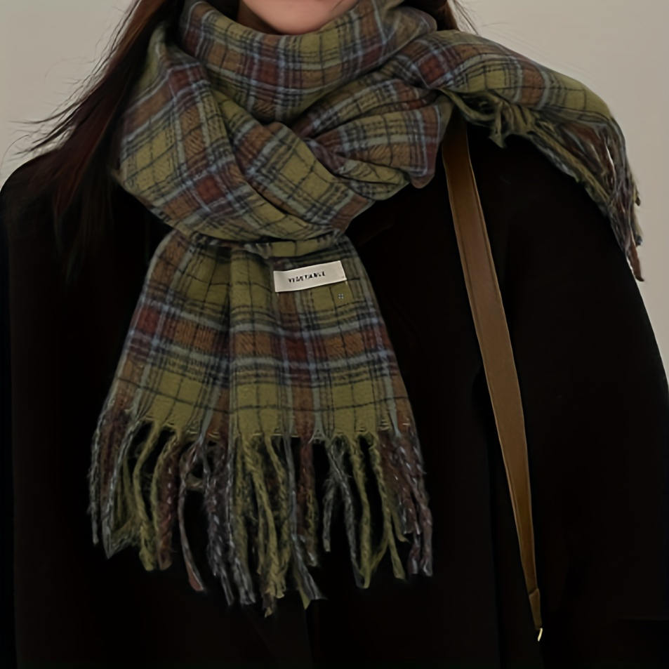 Vintage verde xadrez borla cac - Cashmere Pashmina Wrap avaliação e preço