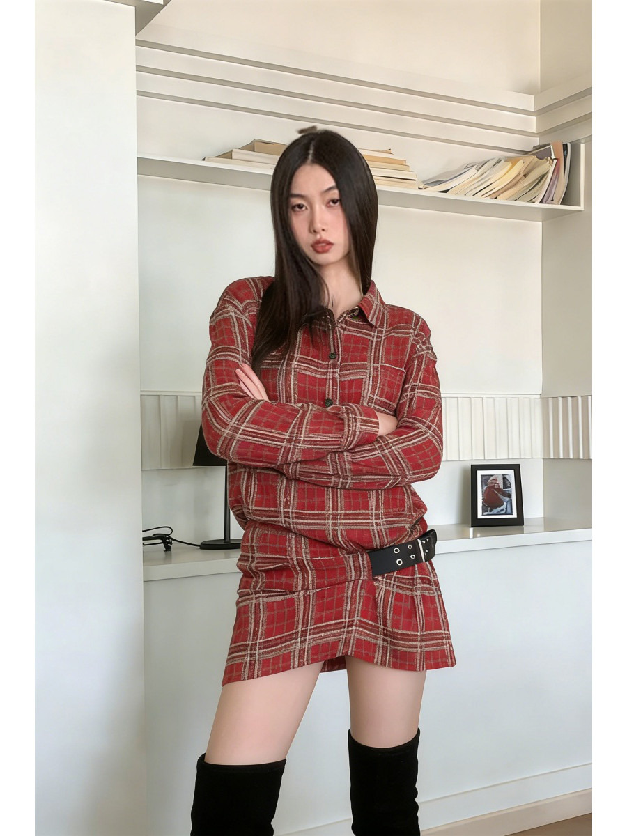 Vestido Curto Feminino Estilo  - Flannel Shirt Lined avaliação e preço