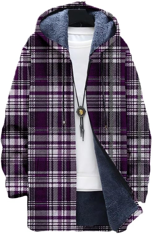 Cardigan xadrez masculino com  - Sherpa Hoodie Fleece avaliação e preço