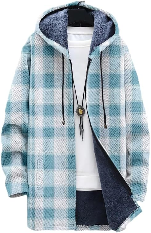 Cardigan xadrez masculino com  - Sherpa Hoodie Fleece avaliação e preço