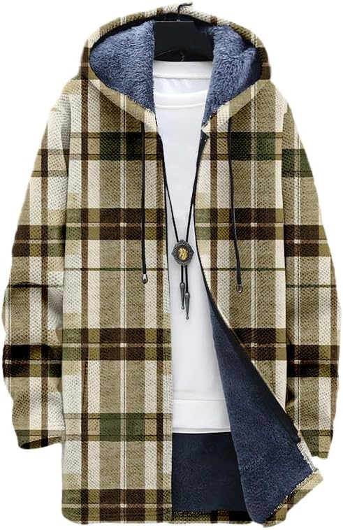 Cardigan xadrez masculino com  - Sherpa Hoodie Fleece avaliação e preço